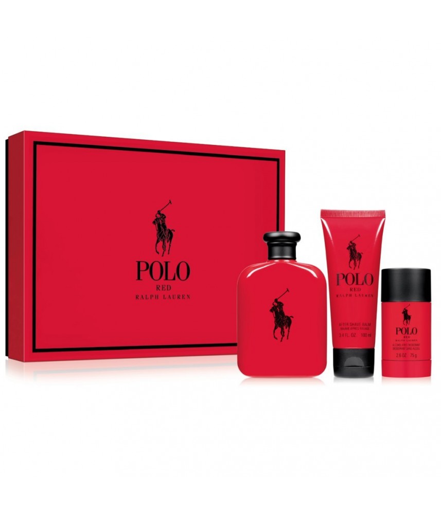 Giftset-Ralph Laurent Polo Red For Men Edt 125ml + Shower Gel 100ml + Deodorant Stick 75gr
